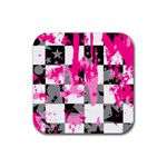 Pink Star Splatter Rubber Coaster (Square)