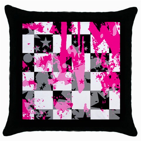 Pink Star Splatter Throw Pillow Case (Black) from ArtsNow.com Front