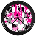 Pink Star Splatter Wall Clock (Black)