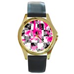 Pink Star Splatter Round Gold Metal Watch