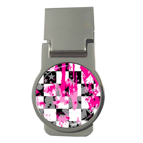 Pink Star Splatter Money Clip (Round) from ArtsNow.com Front