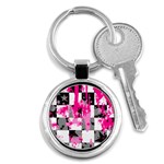 Pink Star Splatter Key Chain (Round)