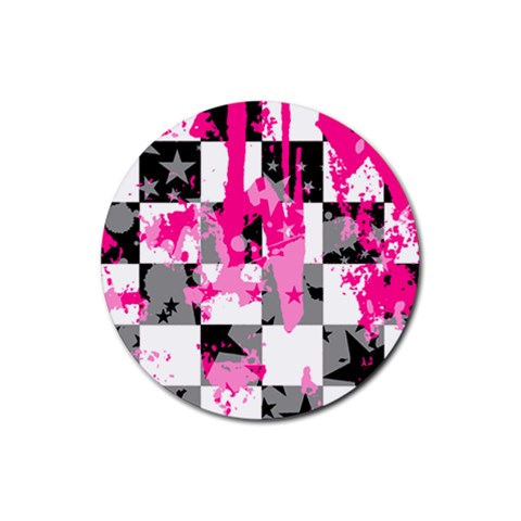 Pink Star Splatter Rubber Round Coaster (4 pack) from ArtsNow.com Front