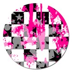 Pink Star Splatter Magnet 5  (Round)