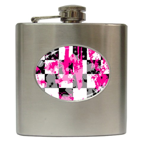 Pink Star Splatter Hip Flask (6 oz) from ArtsNow.com Front