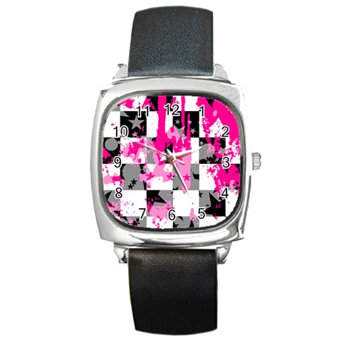 Pink Star Splatter Square Metal Watch from ArtsNow.com Front