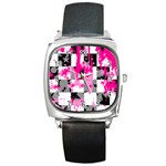 Pink Star Splatter Square Metal Watch