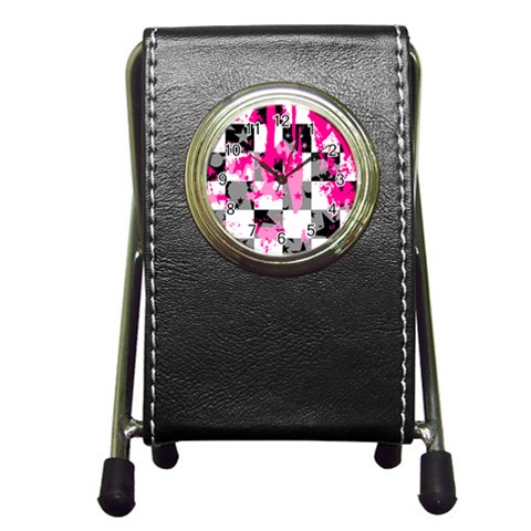 Pink Star Splatter Pen Holder Desk Clock from ArtsNow.com Front