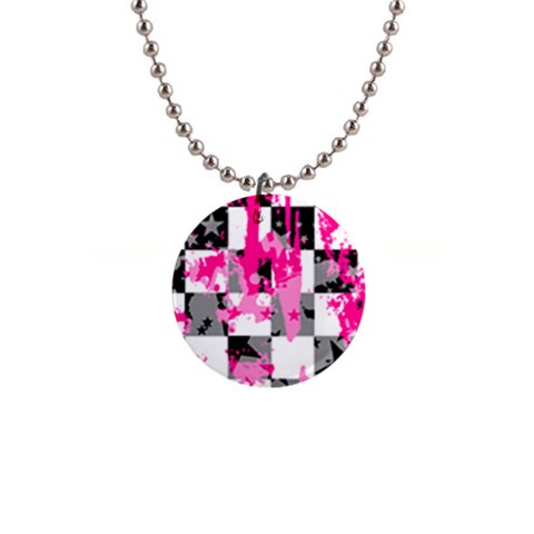 Pink Star Splatter 1  Button Necklace from ArtsNow.com Front