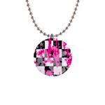 Pink Star Splatter 1  Button Necklace