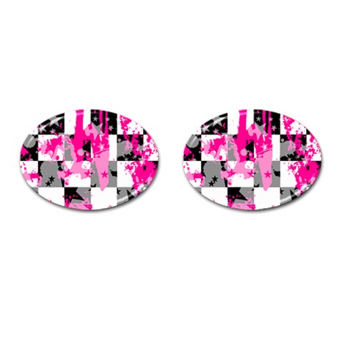 Pink Star Splatter Cufflinks (Oval) from ArtsNow.com Front(Pair)