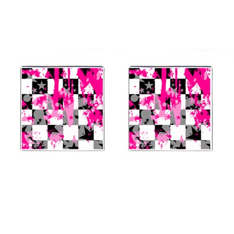 Pink Star Splatter Cufflinks (Square) from ArtsNow.com Front(Pair)