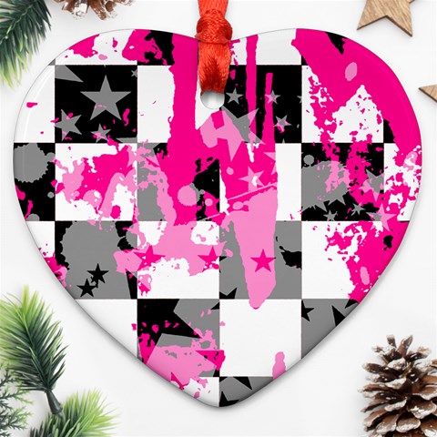 Pink Star Splatter Heart Ornament (Two Sides) from ArtsNow.com Front