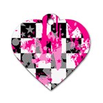 Pink Star Splatter Dog Tag Heart (One Side)