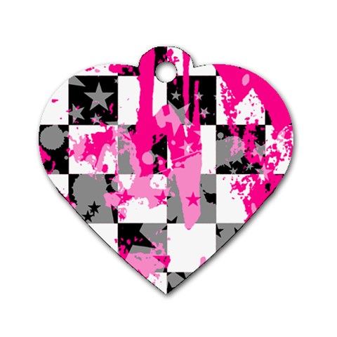 Pink Star Splatter Dog Tag Heart (Two Sides) from ArtsNow.com Front