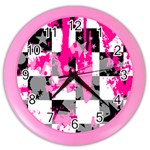 Pink Star Splatter Color Wall Clock