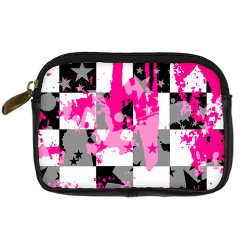 Pink Star Splatter Digital Camera Leather Case from ArtsNow.com Front
