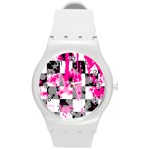 Pink Star Splatter Round Plastic Sport Watch Medium