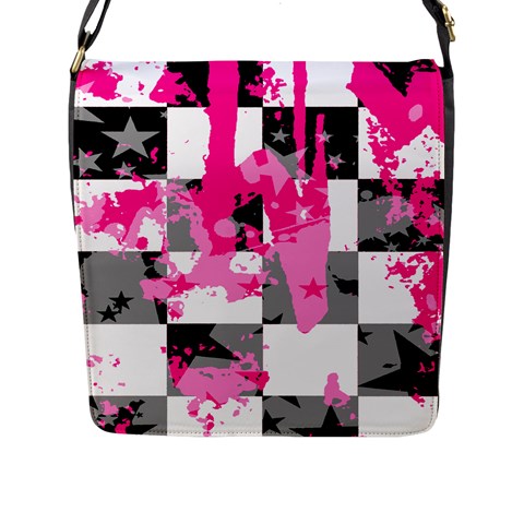 Pink Star Splatter Flap Closure Messenger Bag (Large) from ArtsNow.com Front