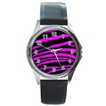 Pink Zebra Round Metal Watch