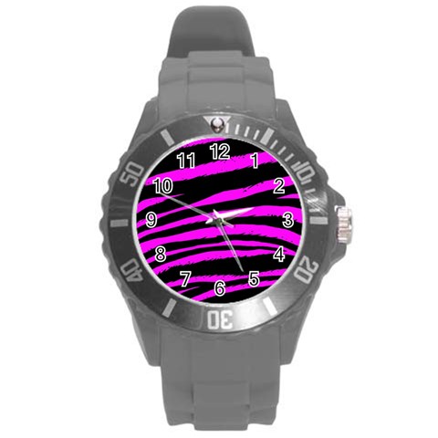 Pink Zebra Round Plastic Sport Watch Large from ArtsNow.com Front