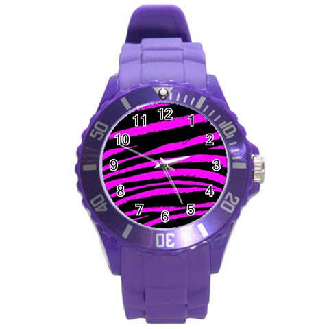 Pink Zebra Round Plastic Sport Watch Large from ArtsNow.com Front