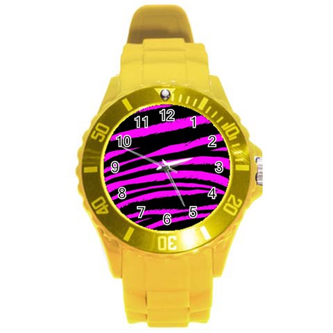 Pink Zebra Round Plastic Sport Watch Large from ArtsNow.com Front