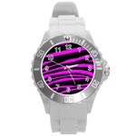 Pink Zebra Round Plastic Sport Watch Large