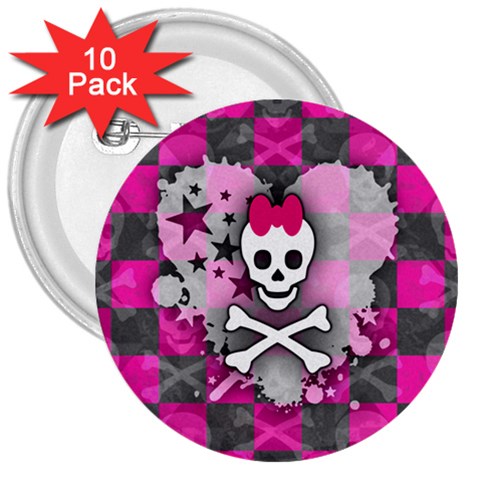 Princess Skull Heart 3  Button (10 pack) from ArtsNow.com Front