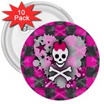 Princess Skull Heart 3  Button (10 pack)