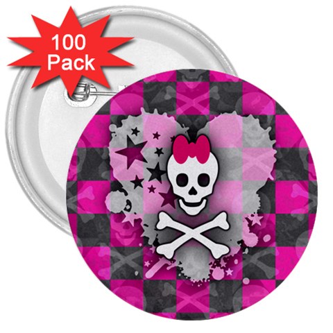 Princess Skull Heart 3  Button (100 pack) from ArtsNow.com Front