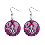 Princess Skull Heart 1  Button Earrings