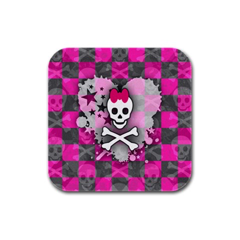 Princess Skull Heart Rubber Square Coaster (4 pack) from ArtsNow.com Front