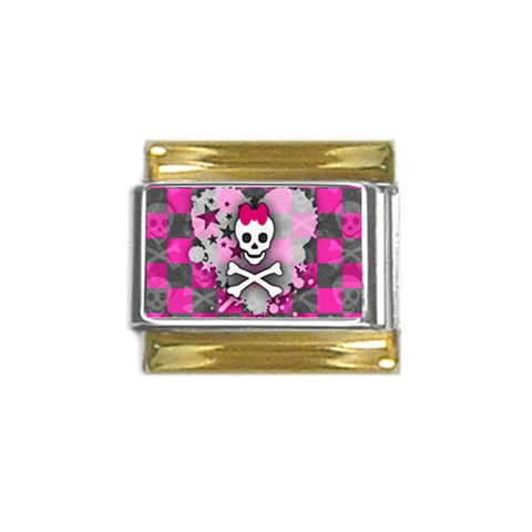 Princess Skull Heart Gold Trim Italian Charm (9mm) from ArtsNow.com Front