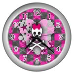 Princess Skull Heart Wall Clock (Silver)