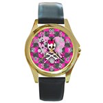 Princess Skull Heart Round Gold Metal Watch