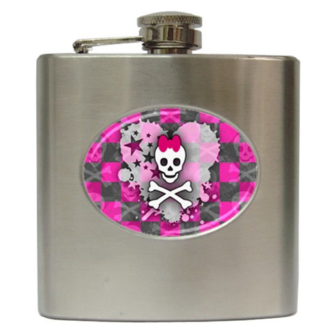 Princess Skull Heart Hip Flask (6 oz) from ArtsNow.com Front