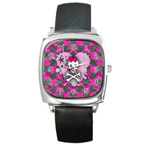 Princess Skull Heart Square Metal Watch from ArtsNow.com Front