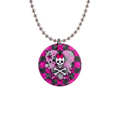 Princess Skull Heart 1  Button Necklace from ArtsNow.com Front