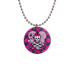 Princess Skull Heart 1  Button Necklace