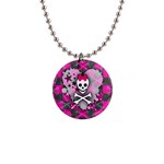 Princess Skull Heart 1  Button Necklace