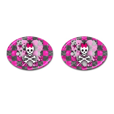 Princess Skull Heart Cufflinks (Oval) from ArtsNow.com Front(Pair)