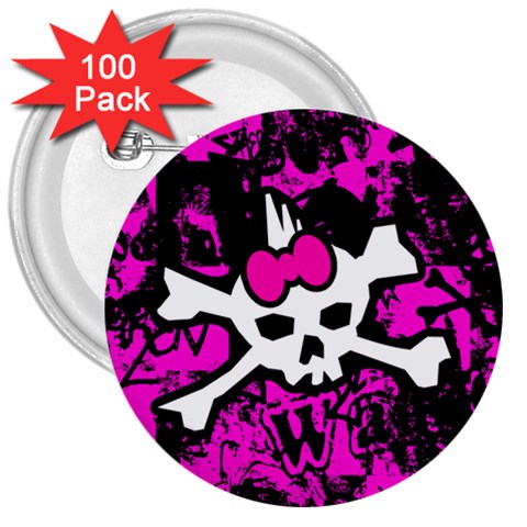 Punk Skull Princess 3  Button (100 pack) from ArtsNow.com Front