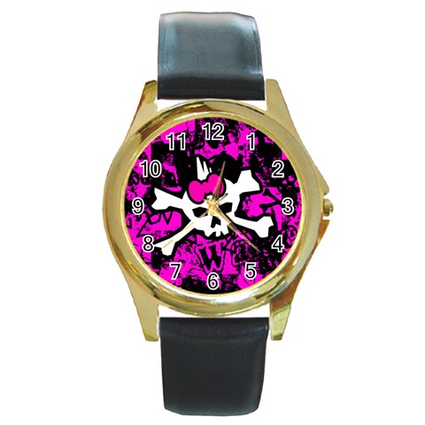 Punk Skull Princess Round Gold Metal Watch from ArtsNow.com Front