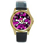 Punk Skull Princess Round Gold Metal Watch