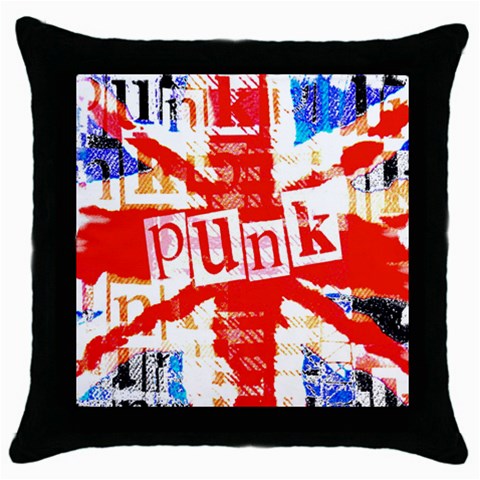Punk Union Jack Throw Pillow Case (Black) from ArtsNow.com Front