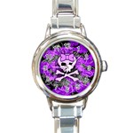 Purple Girly Skull Round Italian Charm Watch