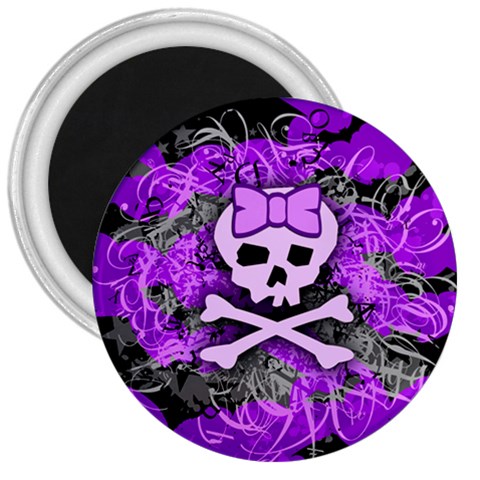 Purple Girly Skull 3  Magnet from ArtsNow.com Front