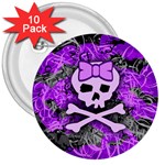 Purple Girly Skull 3  Button (10 pack)