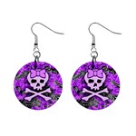 Purple Girly Skull 1  Button Earrings